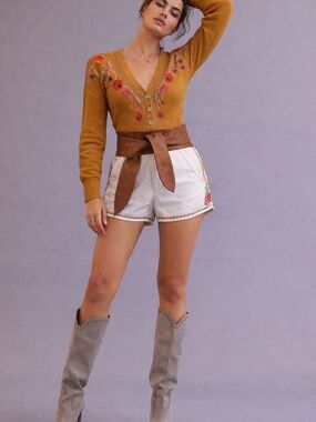 Free People Western day embroidered top Medium